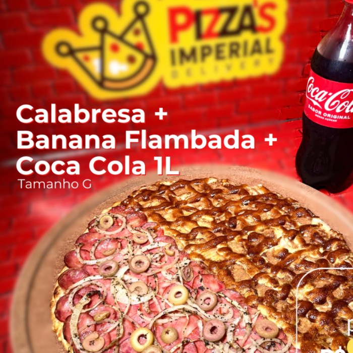 Combo Namoro (1/2 Calabresa e 1/2 Banana Flambada G + Coca Cola 1L)